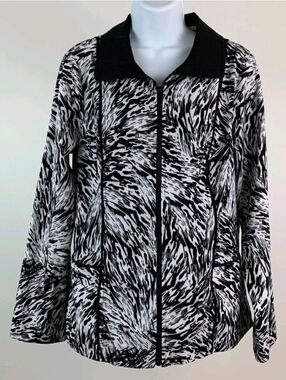 CJ Banks Black White Front Zip Up Jacket Activewear Size X (14W)